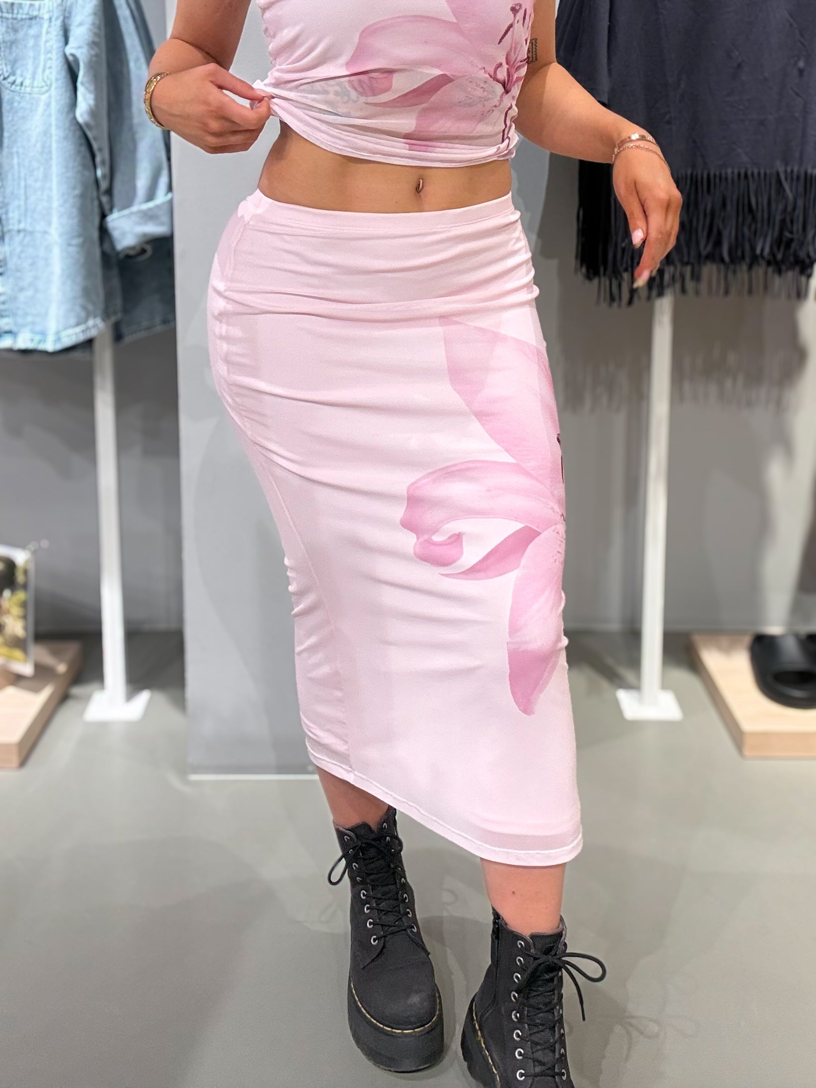 PCALBI Long Skirt - Roseate Spoonbill